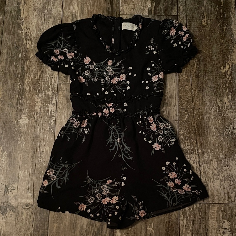 Elegant Black Floral Kids Romper
